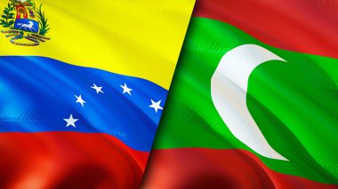 Venezuela ve Maldivler bayrakları. 3 boyutlu dalgalanan bayrak tasarımı. Venezuela Maldivler bayrağı, resim, duvar kağıdı. Venezuela, Maldivler 'e karşı, görüntü 3 boyutlu. Venezuela Maldivler ilişkileri birleştiriyor
