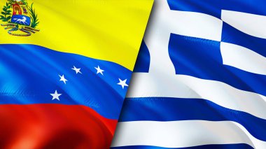 Venezuela ve Yunanistan bayrakları. 3 boyutlu dalgalanan bayrak tasarımı. Venezuela Yunanistan bayrağı, resim, duvar kağıdı. Venezuela Yunanistan 'a karşı, görüntü 3 boyutlu. Venezuela Yunanistan ilişkileri ittifak ve ticaret, seyahat, turnuva