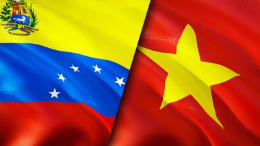 Venezuela ve Vietnam bayrakları. 3 boyutlu dalgalanan bayrak tasarımı. Venezuela Vietnam bayrağı, resim, duvar kağıdı. Venezuela, Vietnam 'a karşı, görüntü 3 boyutlu. Venezuela Vietnam ilişkileri ittifak ve ticaret, seyahat, turnuva
