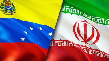Venezuela ve İran bayrakları. 3 boyutlu dalgalanan bayrak tasarımı. Venezuela İran bayrağı, resim, duvar kağıdı. Venezuela, İran 'a karşı, görüntü 3 boyutlu. Venezuela İran ilişkileri ittifak ve ticaret, seyahat, turizm konsepti