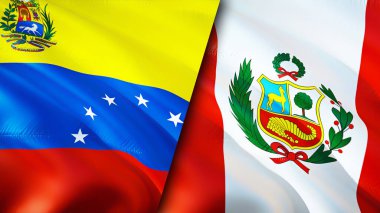 Venezuela ve Peru bayrakları. 3 boyutlu dalgalanan bayrak tasarımı. Venezuela Peru bayrağı, resim, duvar kağıdı. Venezuela, Peru 'ya karşı, görüntü 3 boyutlu. Venezuela Peru ilişkileri ittifak ve ticaret, seyahat, turizm konsepti
