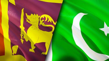 Sri Lanka ve Pakistan bayrakları. 3 boyutlu dalgalanan bayrak tasarımı. Sri Lanka Pakistan bayrağı, resim, duvar kağıdı. Sri Lanka, Pakistan 'a karşı, görüntü 3 boyutlu. Sri Lanka Pakistan ilişkileri ve