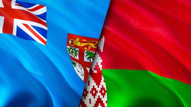Fiji ve Belarus bayrakları. 3 boyutlu dalgalanan bayrak tasarımı. Fiji Belarus bayrağı, resim, duvar kağıdı. Fiji, Belarus 'a karşı, görüntü 3 boyutlu. Fiji Belarus ilişkileri ittifak ve ticaret, seyahat, turizm konsepti