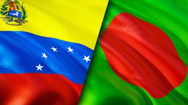 Venezuela ve Bangladeş bayrakları. 3 boyutlu dalgalanan bayrak tasarımı. Venezuela Bangladeş bayrağı, resim, duvar kağıdı. Venezuela Bangladeş 'e karşı, görüntü 3 boyutlu. Venezuela Bangladeş ilişkileri