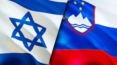 İsrail ve Slovenya bayrakları. 3 boyutlu dalgalanan bayrak tasarımı. İsrail Slovenya bayrağı, resim, duvar kağıdı. İsrail Slovenya 'ya karşı, görüntü 3D. İsrail Slovenya ilişkileri ittifak ve ticaret, seyahat, turizm konsepti