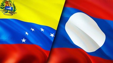 Venezuela ve Laos bayrakları. 3 boyutlu dalgalanan bayrak tasarımı. Venezuela Laos bayrağı, resim, duvar kağıdı. Venezuela Laos 'a karşı, görüntü 3 boyutlu. Venezuela Laos ilişkileri ittifak ve ticaret, seyahat, turizm konsepti