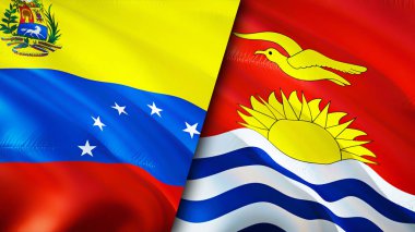 Venezuela ve Kiribati bayrakları. 3 boyutlu dalgalanan bayrak tasarımı. Venezuela Kiribati bayrağı, resim, duvar kağıdı. Venezuela, Kiribati 'ye karşı, 3 boyutlu görüntüleme. Venezuela Kiribati ilişkileri