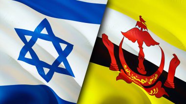 İsrail ve Brunei bayrakları. 3 boyutlu dalgalanan bayrak tasarımı. İsrail Brunei bayrağı, resim, duvar kağıdı. İsrail Brunei 'ye karşı, görüntü 3 boyutlu. İsrail Brunei ilişkileri ittifak ve ticaret, seyahat, turizm konsepti