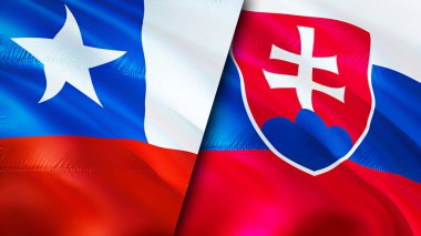 Şili ve Slovakya bayrakları. 3 boyutlu dalgalanan bayrak tasarımı. Şili Slovakya bayrağı, resim, duvar kağıdı. Şili, Slovakya 'ya karşı, görüntü 3 boyutlu. Şili Slovakya ilişkileri ittifak ve ticaret, seyahat, turizm konsepti