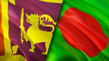 Sri Lanka ve Bangladeş bayrakları. 3 boyutlu dalgalanan bayrak tasarımı. Sri Lanka Bangladeş bayrağı, resim, duvar kağıdı. Sri Lanka Bangladeş 'e karşı, görüntü 3 boyutlu. Sri Lanka Bangladeş İlişkiler Birliği