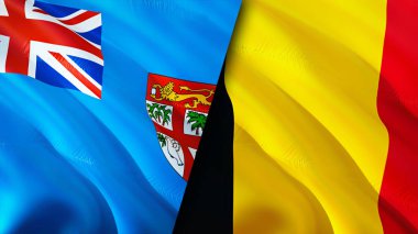Fiji ve Belçika bayrakları. 3 boyutlu dalgalanan bayrak tasarımı. Fiji Belçika bayrağı, resim, duvar kağıdı. Fiji, Belçika 'ya karşı, görüntü 3 boyutlu. Fiji Belçika ilişkileri ittifak ve ticaret, seyahat, turizm konsepti