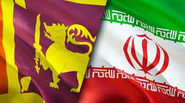Sri Lanka ve İran bayrakları. 3 boyutlu dalgalanan bayrak tasarımı. Sri Lanka İran bayrağı, resim, duvar kağıdı. Sri Lanka, İran imajına karşı, 3D görüntüleme. Sri Lanka İran ilişkileri ittifak ve ticaret, seyahat, turizm konsepti
