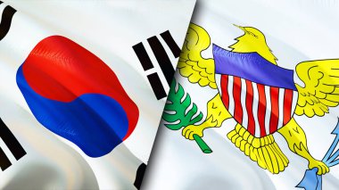 Güney Kore ve ABD Virgin adaları bayrakları. 3 boyutlu dalgalanan bayrak tasarımı. Güney Kore ABD Virgin Adaları bayrağı, resim, duvar kağıdı. Güney Kore, ABD Virgin Adaları 'na karşı. Görüntü 3 boyutlu. Güney Kore Birleşik Devletleri