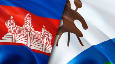 Kamboçya ve Lesotho bayrakları. 3 boyutlu dalgalanan bayrak tasarımı. Kamboçya Lesotho bayrağı, resim, duvar kağıdı. Kamboçya, Lesotho 'ya karşı. Görüntü 3 boyutlu. Kamboçya Lesotho ilişkileri ittifak ve ticaret, seyahat, turnuva