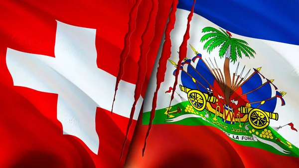 Bandeiras Suíça Haiti Com Conceito Cicatriz Bandeira Ondulada Renderização Conceito — Fotografia de Stock