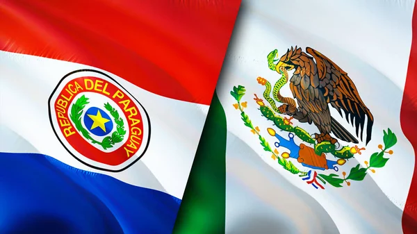 Banderas Paraguay México Diseño Banderas Waving Paraguay México Bandera Foto —  Fotos de Stock