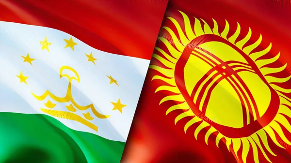 Tadzjikistan Kirgizië Vlaggen Waving Vlag Ontwerp Tadzjikistan Kirgizië Vlag Foto — Stockfoto