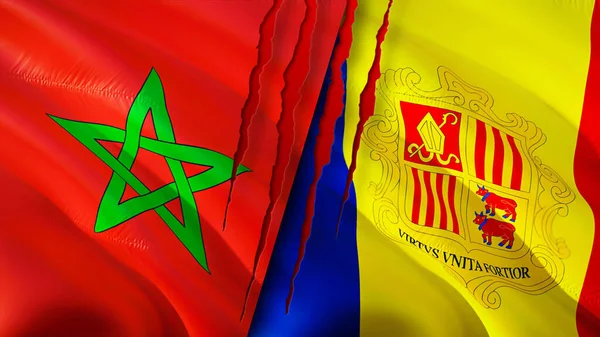 Banderas Marruecos Andorra Con Concepto Cicatriz Bandera Ondeante Representación Marruecos — Foto de Stock