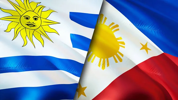 Uruguay Philippines Flags Waving Flag Design Uruguay Philippines Flag Picture — Stock Photo, Image