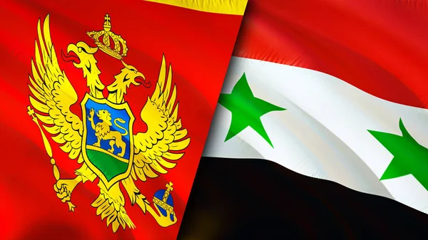 Montenegro and Syria flags. 3D Waving flag design. Montenegro Syria flag, picture, wallpaper. Montenegro vs Syria image,3D rendering. Montenegro Syria relations alliance and Trade,travel,touris