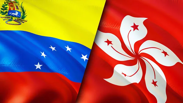 Venezuela and Hong Kong flags. 3D Waving flag design. Venezuela Hong Kong flag, picture, wallpaper. Venezuela vs Hong Kong image,3D rendering. Venezuela Hong Kong relations alliance an