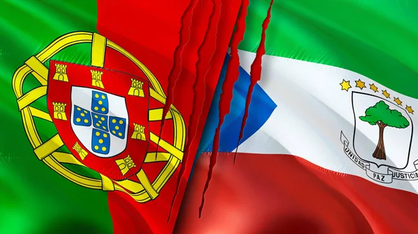 Portugal Equatorial Guinea Flags Scar Concept Waving Flag Rendering Portugal — Stock Photo, Image