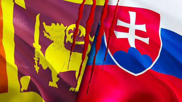 Флаги Шри Ланки Словакии Шрамом Флажок Рендеринг Концепция Конфликта Между — стоковое фото