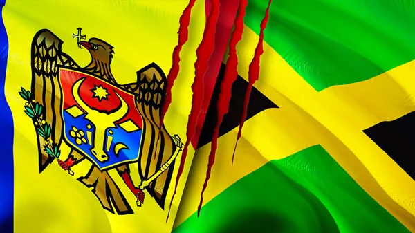 Drapeaux Moldavie Jamaïque Avec Concept Cicatrice Drapeau Rendu Moldavie Jamaïque — Photo