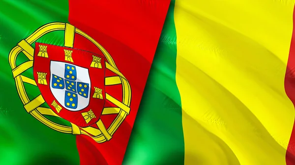 Portekiz Mali Bayrakları Boyutlu Dalgalanan Bayrak Tasarımı Portekiz Mali Bayrağı — Stok fotoğraf