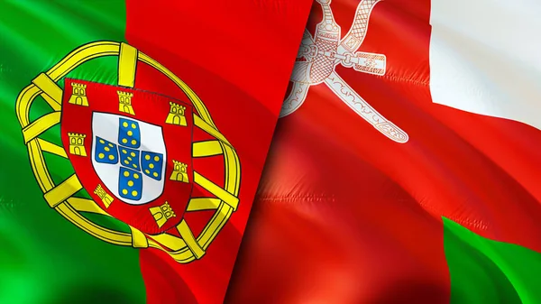 Portugal Und Oman Flaggen Fahnenschwenken Portugal Oman Flagge Bild Tapete — Stockfoto