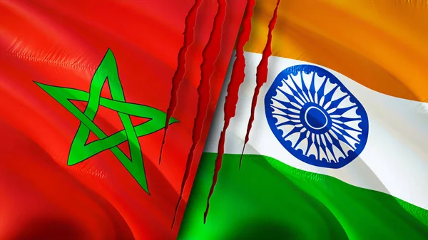 Marokko Und Indien Flaggen Mit Narbenkonzept Fahnenschwenken Rendering Marokko Und — Stockfoto