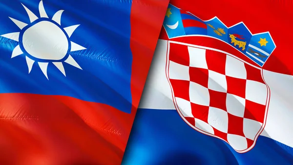 Taiwan and Croatia flags. 3D Waving flag design. Taiwan Croatia flag, picture, wallpaper. Taiwan vs Croatia image,3D rendering. Taiwan Croatia relations alliance and Trade,travel,tourism concep