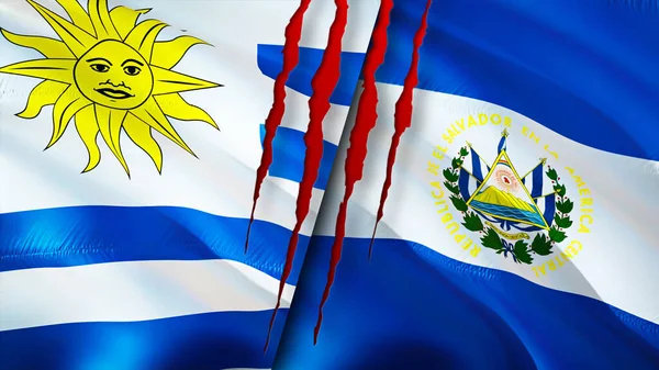Banderas Uruguay Salvador Con Concepto Cicatriz Bandera Ondeante Representación Concepto — Foto de Stock