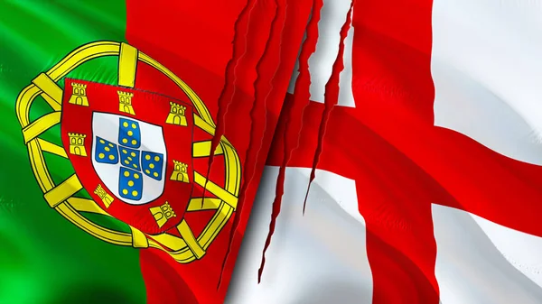 Portugal England Flags Scar Concept Waving Flag Rendering Portugal England — Stock Photo, Image