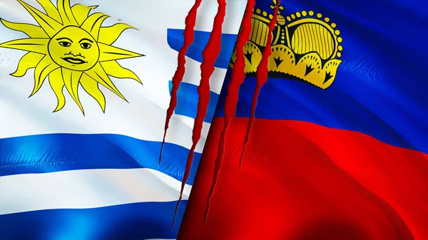 Uruguay Liechtenstein Banderas Con Concepto Cicatriz Bandera Ondeante Representación Concepto — Foto de Stock