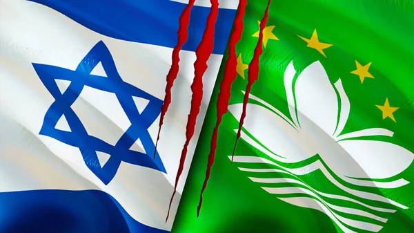 Banderas Israel Macao Con Concepto Cicatriz Bandera Ondeante Representación Israel — Foto de Stock