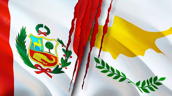 Peru and Cyprus flags with scar concept. Waving flag,3D rendering. Peru and Cyprus conflict concept. Peru Cyprus relations concept. flag of Peru and Cyprus crisis,war, attack concep