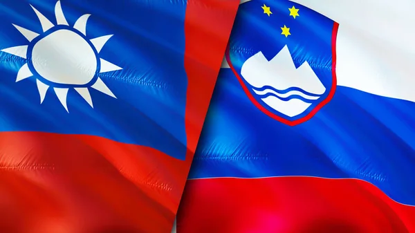 Taiwan and Slovenia flags. 3D Waving flag design. Taiwan Slovenia flag, picture, wallpaper. Taiwan vs Slovenia image,3D rendering. Taiwan Slovenia relations alliance and Trade,travel,tourism concep