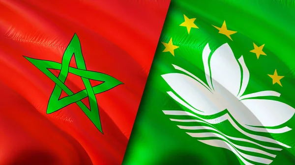Marokko Und Macau Flaggen Fahnenschwenken Marokko Macau Flagge Bild Tapete — Stockfoto