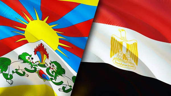 Tibet and Egypt flags with scar concept. Waving flag,3D rendering. Tibet and Egypt conflict concept. Tibet Egypt relations concept. flag of Tibet and Egypt crisis,war, attack concep