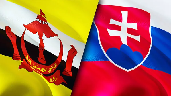 브루나이와 슬로바키아 웨이브 디자인 브루나이 슬로바키아 Brunei Slovakia Image 렌더링 — 스톡 사진