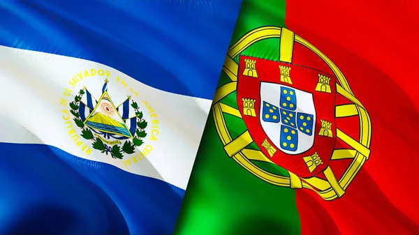 エルサルバドルとポルトガルの国旗 3D波動旗のデザイン エルサルバドルポルトガル国旗 エルサルバドル対ポルトガルの画像 3Dレンダリング エルサルバドルポルトガル関係戦争同盟 — ストック写真