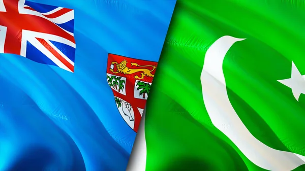 斐济和巴基斯坦的国旗 3D波浪旗帜设计 斐济巴基斯坦国旗 斐济对巴基斯坦图像 3D渲染 斐济巴基斯坦关系联盟与贸易 — 图库照片