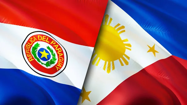 Paraguay and Philippines flags. 3D Waving flag design. Paraguay Philippines flag, picture, wallpaper. Paraguay vs Philippines image,3D rendering. Paraguay Philippines relations alliance an