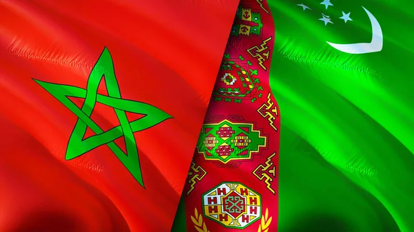Marokkó Türkmenisztán Zászlói Integető Zászló Design Marokkó Türkmenisztán Zászló Kép — Stock Fotó