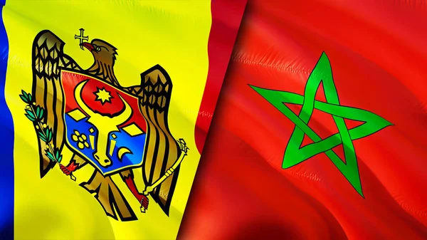 Flaggen Moldawiens Und Marokkos Fahnenschwenken Moldawien Marokko Flagge Bild Tapete — Stockfoto