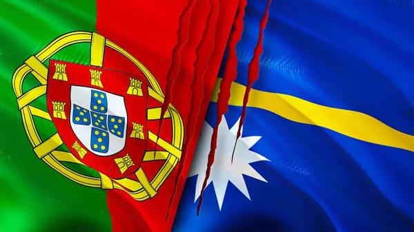 Σημαίες Πορτογαλία Και Ναούρου Έννοια Ουλή Κυματιστή Σημαία Τρισδιάστατη Απόδοση — Φωτογραφία Αρχείου