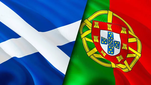 Scotland and Portugal flags. 3D Waving flag design. Scotland Portugal flag, picture, wallpaper. Scotland vs Portugal image,3D rendering. Scotland Portugal relations alliance and Trade,travel,touris