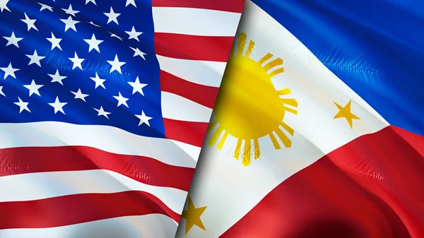 Usa Philippines Flags Waving Flag Design Usa Philippines Flag Picture — Stock Photo, Image