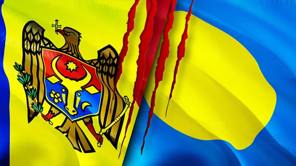 Moldova Palau Flags Scar Concept Waving Flag Rendering Moldova Palau — Stock Photo, Image